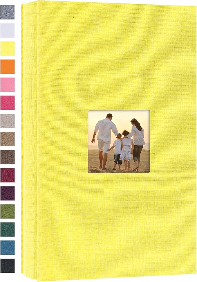 potricher Small Photo Album 4x6 300 Photos Linen Cover Picture Photo Book for Family Wedding Anniversary Baby Vacation (Yellow,300 Pockets)