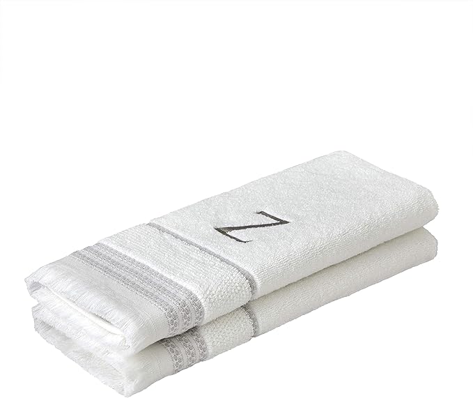 SKL Home Casual Monogram Hand Towel (2-Pack), Z, 16x26, White