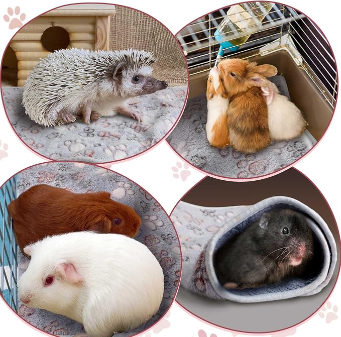 Reginary 4 Pcs Guinea Pig Fleece Blankets, Adorable Paw, 12 x 12 Inch | Waterproof Washable Cage Liners, Absorbent Double Layer Bedding for Guinea Pigs, Reusable Pads for Hamsters Rabbits