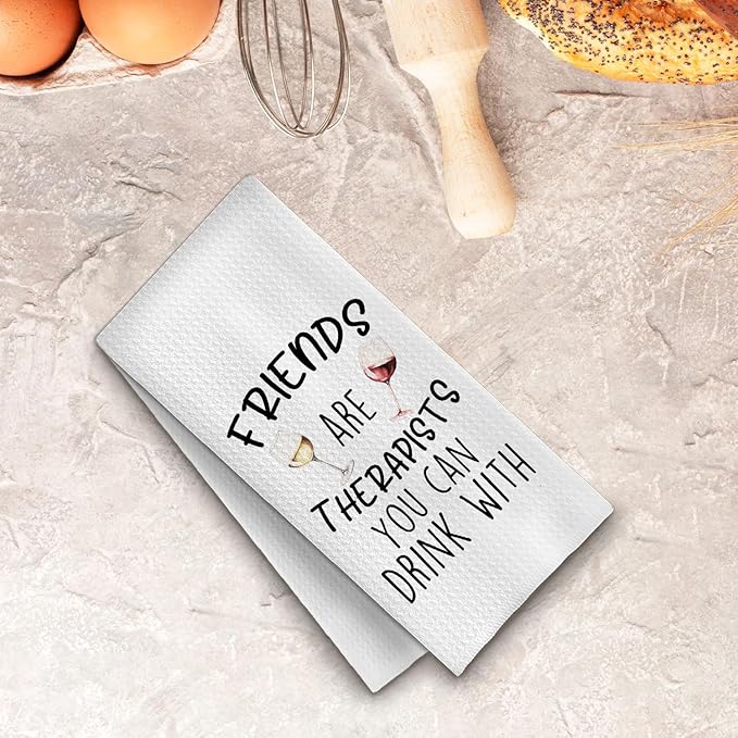 Friends and Wine Kitchen Towels, Wines Lovers Gifts Dish Tea Bar Towels for Kitchen Bar Cart Decor, Wine Gifts for Women Men Decorative Hand Towels, 16x24 Inches