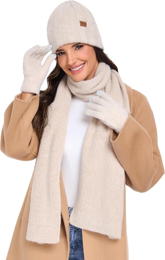 Womens Beanie Hat Scarf Gloves Set Gifts for Women Men