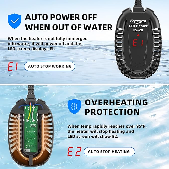 FREESEA Aquarium Fish Tank Heater: 50W Small Submersible Turtle Heater with Adjustable Temperature External Controller for Betta | Saltwater | Freshwater | 1-10 Gallon