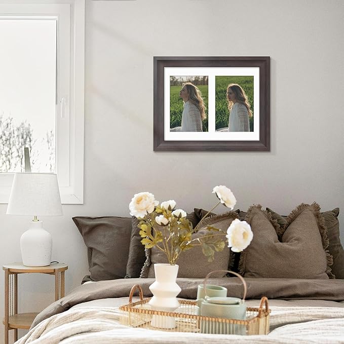 8.5x11 Picture Frame 5x7 Collage Picture Frame Displays Double 5x7 inch Photos or 8.5x11 Certificate (Without Mat) Wall Decor or Tabletop Walnut