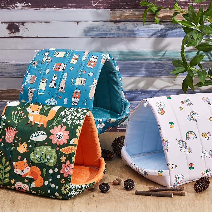 Cinnvoice Guinea Pig Hideout Bed Washable House Cage, Forest, 9.8 in | Soft Tunnel for Hamster Rabbit Bunny Chinchillas Hedgehog Mice Rat, Cozy Hideaway Habitat Accessories, Removable Cushion Pad