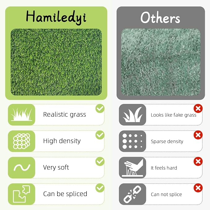 Hamiledyi 4 Pcs Artificial Rabbit Grass Mats Reusable Guinea Pig Pee Pads 11.8" x 11.8" Washable Turf Fake Grass Plastic Bunny Mat for Rabbit Chinchilla Small Pets Indoor Outdoor Trainer