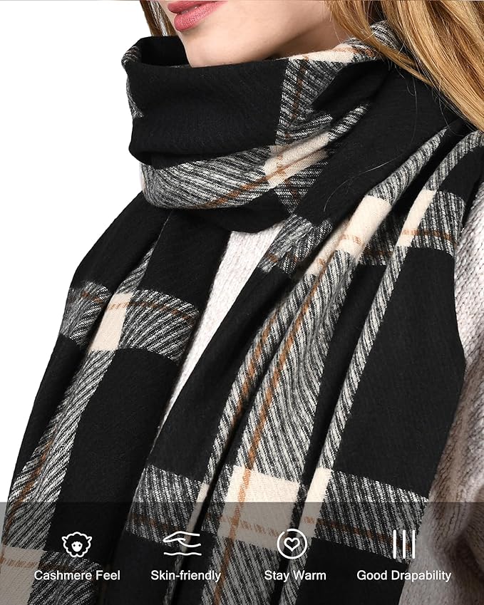 FURTALK Winter Scarf for Women Shawl Soft Tassel Plaid Large Oversized Scarves Wraps
