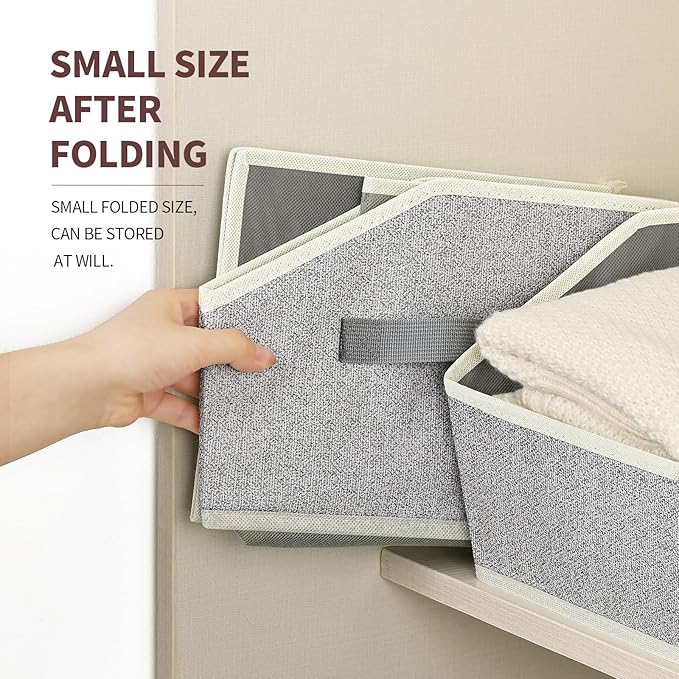 Closet Baskets for Shelves Trapezoid - Decorative Storage Baskets with Handle, Closet Bins for Organization, Shelf Storage Bins for Clothes, Books, Home, Office, 10 Pack, Light Gray