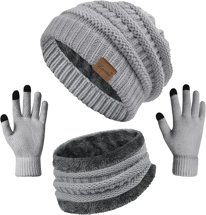 Loritta 3 Pieces Winter Hats for Women Scarf Touch Screen Gloves Set Thick Warm Fleece Lined Beanie Hat Gifts