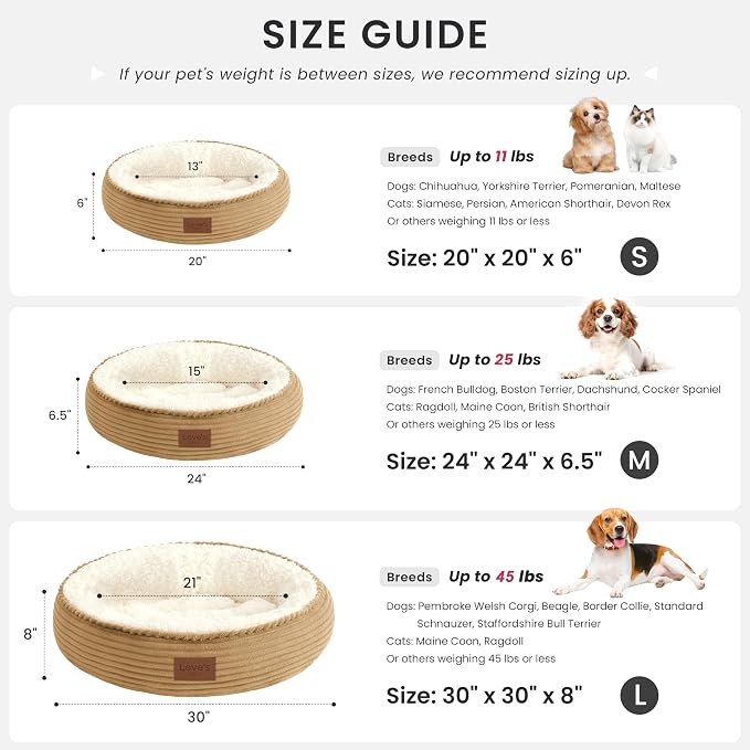 Love's cabin Round Donut Cat and Dog Cushion Bed, 30in Pet Bed for Medium or Large Dogs, Anti-Slip & Water-Resistant Bottom, Soft Durable Fabric Pet Beds, Washable Calming Cat Bed, Beige