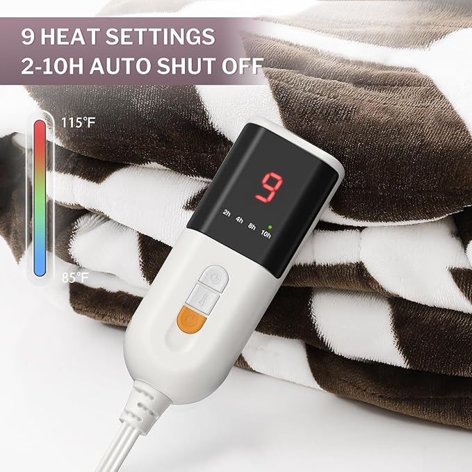 VENTIMI Electric Blanket Heated Throw, 72" x 84" Heated Blanket with 9 Heat Levels & 2 to 10 Hours Auto Off, Fast Heating Blankets with ETL & FCC Certification, Coffee