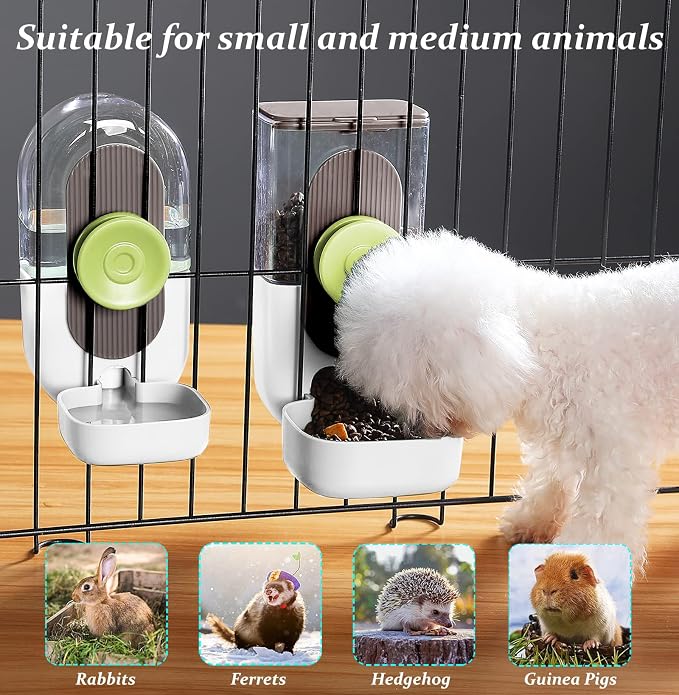 Kenond 35oz Rabbit feeders,Rabbit Water Dispenser,Pet Ferret Cage Food Bowl | Hanging Auto Ferret Food Water Dispenser, Auto Gravity Pet Feeder and Waterer Set, Cage Cat Food Bowl Dog Feeding Station