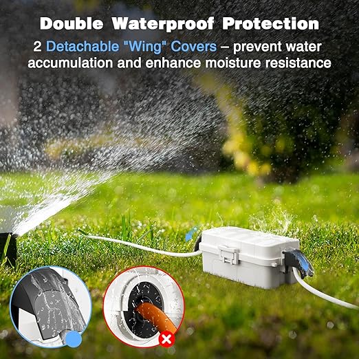 FLEMOON [2 Pack] IP55 Outdoor Electrical Box Waterproof with Detachable Awning Covers, 8.3 x 4.1 x 3.7 inch Weatherproof Extension Cord Cover, Easy Installation for Outdoor Plug, String Lights, White