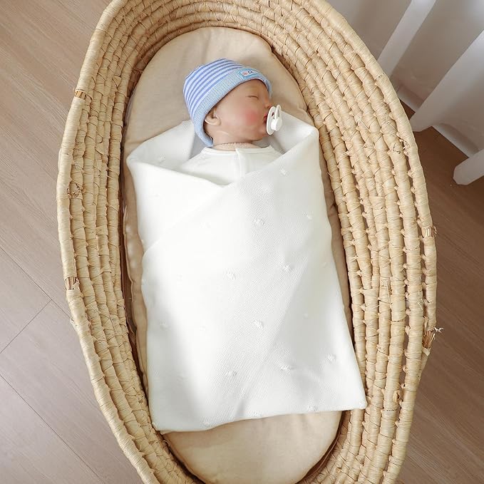 Neiwech Cotton Baby Blanket Knit Soft Cozy Lightweight Crib Stroller Nursery Receiving Swaddling Blankets for Newborn Infants Boys Girls White 30x40 Inch