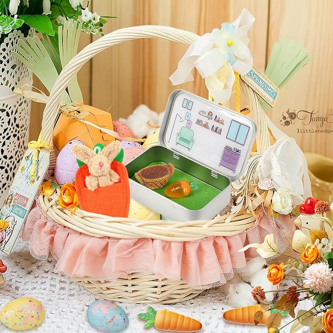 Little Pocket Bunny DIY Pet Adoption Easter Basket Travel Buddy | Little Pocket Bunny collectible in tin box, desk decor gift for office, coworker, Easter gift and animal lovers
