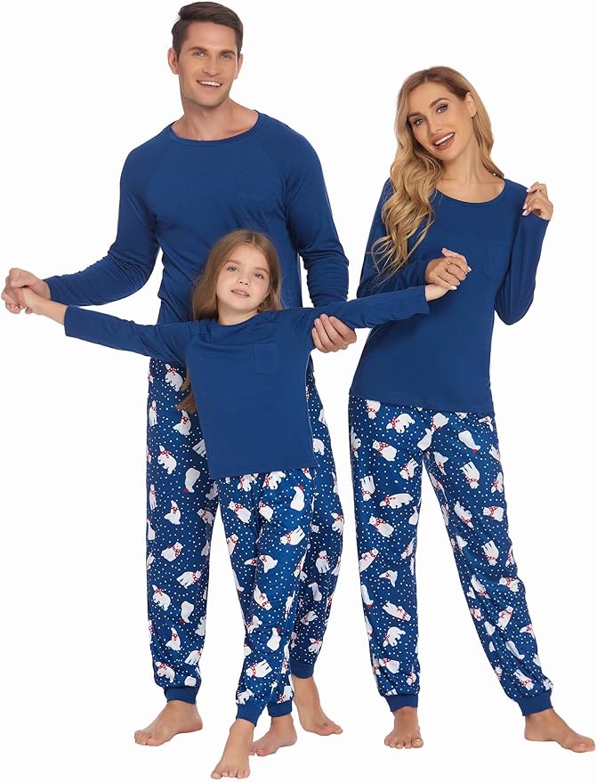 Ekouaer Family Matching Pajamas Christmas Sleepwear Long Sleeve Sleep Shirt with Plaid Pants Soft Loungewear Pjs Set S-XXL