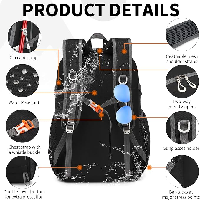 45L Lightweight Packable Backpack – Durable Foldable Daypack for Travel, Hiking, and Gym (Black)