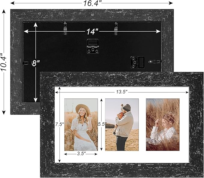 8x14 Picture Frame Display 3 opening 4X6 Picture Frame Collage,Multi Photo Frame with Mat,Plexiglass,Wall Hanging Decor,Black Wood Grain
