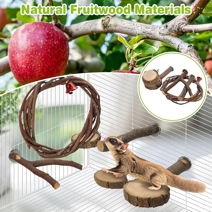 BNOSDM 6 Packs Wooden Sugar Glider Cage Accessories Rat Climbing Toys with Swing, Perch Stands & Platforms, Small Animal Habitat Decor for Chinchilla, Squirrel, Gerbil, Hamster