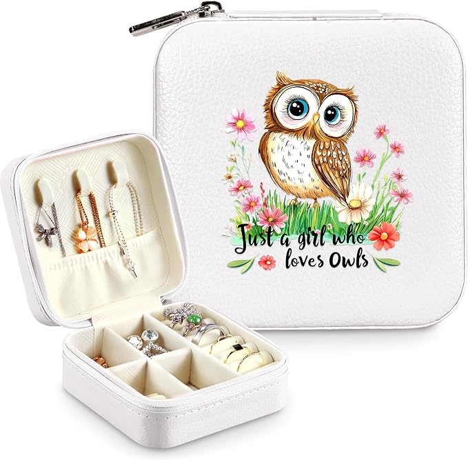 Owl Jewelry Box, Gifts For Kids Teens Girls, Owl Lovers Stuff Items Accessories Things Merchandise Decor Merch, Travel Ring Earrings Necklace Organizer Holder!