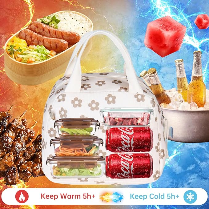 Lunch Bag for Women Men Girl,Large Cute Corduroy Lunch Tote Bags - Reusable Insulated Lunch Box for women with Handle, Leakproof WaterProof Design for Office, School, Work,Picnic.