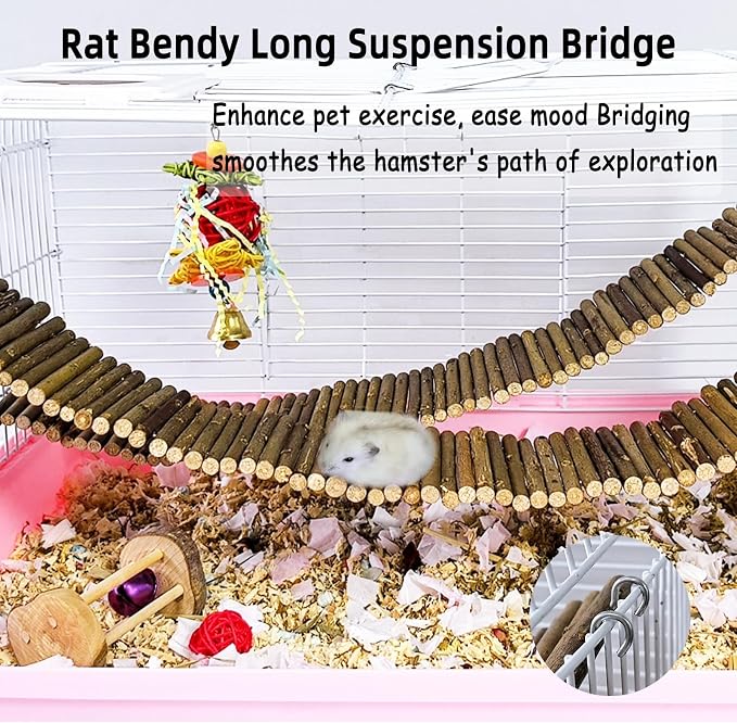 2-Pack Rat Bendy Long Suspension Bridges 19.7 x 2.7 Inch Hamster Climbing Ladder Flexible Wooden Bridge for Dwarf Hamster Sugar Glider Rodents Mouse