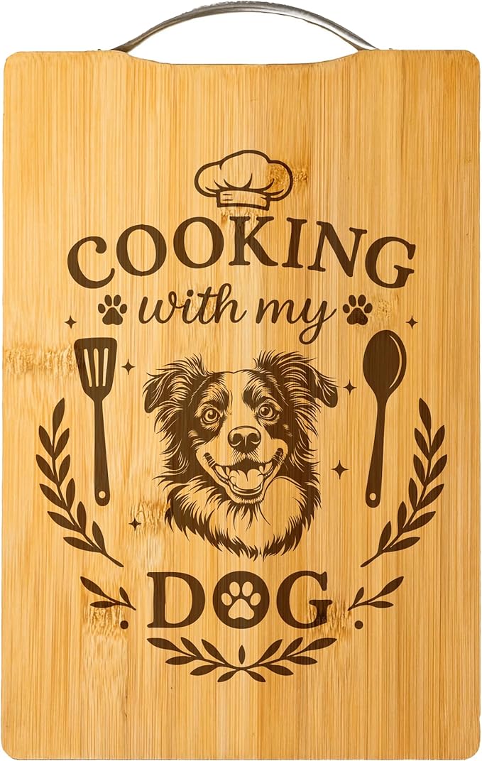 Bamboo Cutting Board, Personalized Gift for Dog Lovers, Kitchen Decor – Cooking with My Dog (Australian Shepherd)