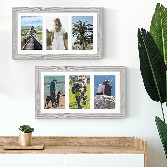8x14 Collage Picture Frame 4x6 Collage Picture Frame Displays Three 4x6 inch Photos or 8x14 (Without Mat) for Available Horizontal Wall Mounting Display and Vertical Grey
