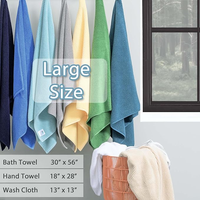 VOOVA & MOVAS Bathroom Towel Set - 100% Cotton | Soft | Quick Dry, Towel Set of 6, 2 Large Bath Towels 30"x56", 2 Hand Towels 18"x28", 2 Washcloths 13"x13", Bathroom Essentials, Grey and White