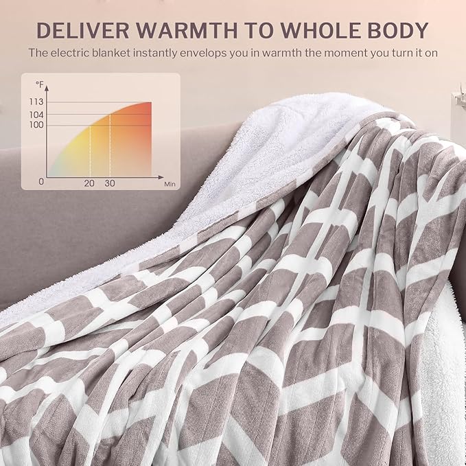 VENTIMI Electric Blanket Heated Throw, 62" x 84" Heated Blanket with 9 Heat Levels & 2 to 10 Hours Auto Off, Fast Heating Blankets with ETL & FCC Certification, Beige
