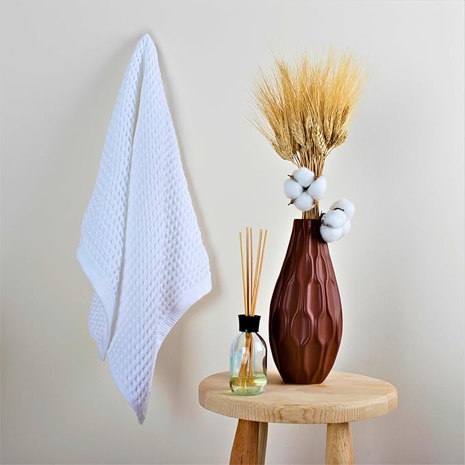 PÜSKÜL - Set of 3 Organic Waffle Hand Towel White - Premium Quality, 100% Turkish Cotton, Soft, Quick-Dry, Absorbent, Lint-Free Face Kitchen Hand Towels (White, Hand Towels - Pack of 3)