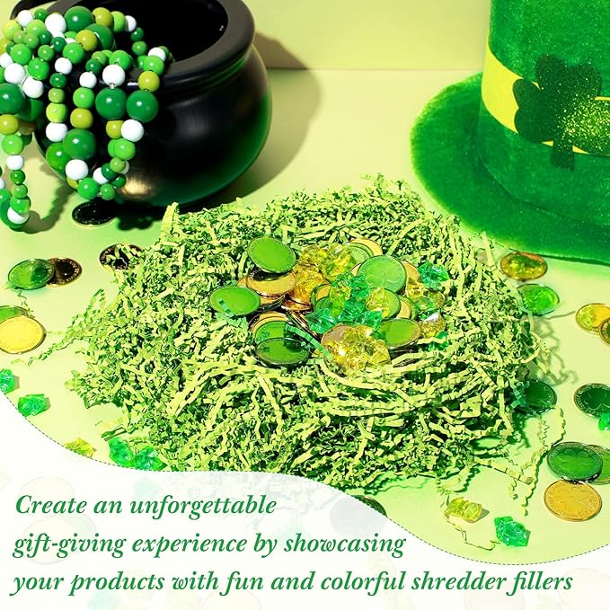 2LB Green Crinkle Cut Paper Shred Filler Shredded Paper for Gift Box for Graduation Wedding Christmas Birthday Wrapping Boxes Bags