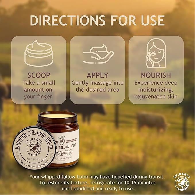Beef Tallow for Skin 4oz Unscented, Organic Whipped beef Tallow and Honey Balm, 100% Grass Fed Beef Tallow Face Moisturizer For Dry Skin, Lip balm, Eczema Natural Tallow Moisturizer Lotion Body Butter