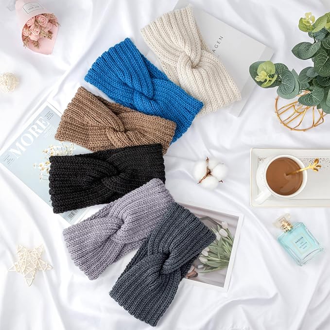 DRESHOW Winter Knit Chunky Headbands for Women Crochet Turban Knitted Ear Warmer Fashion Head Wrap 6 Pack