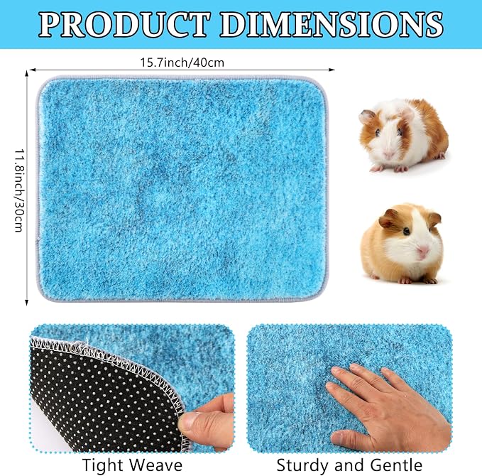 8 PCS Guinea Pig Cage Liner 16 x 12 Inch Reusable Fleece Bedding Mats Washable Pee Pads for Rabbit Hamster Chinchilla and Other Small Animal Cage Supplies (Green, Pink, Gray, Blue)
