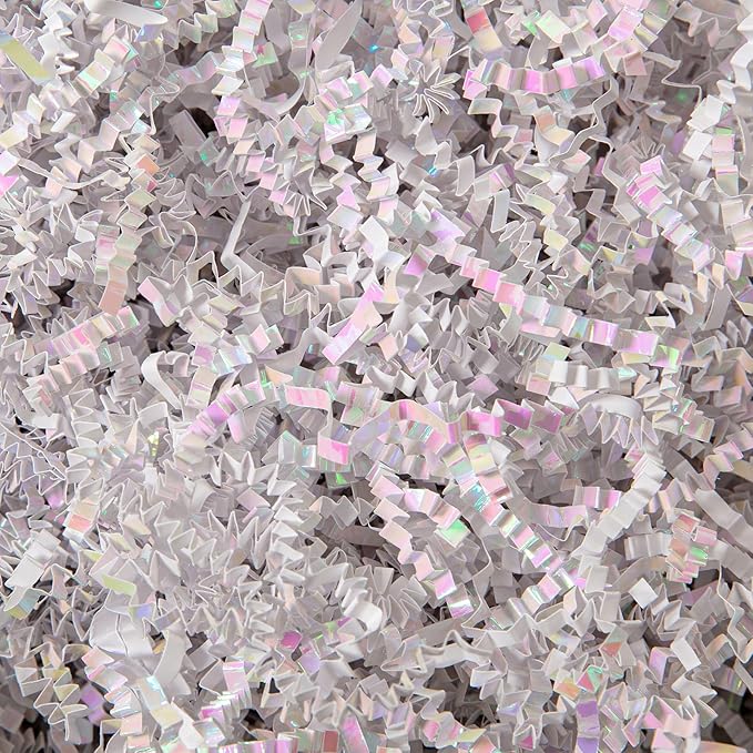 Mefleet 2 LB Crinkle Cut Paper Shred Filler Diamond White Crinkle Shredded Paper for Gift Box - Gift Basket Bag Filler - Grass Cushion Stuffing for Christmas Holiday Packaging Wrapping