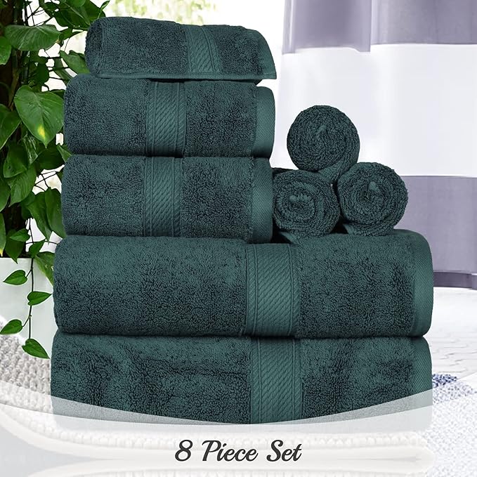 BLUENILEMILLS Madison Egyptian Cotton Towels, Towel Set for Bathroom, Shower, Hotel, Plush, 900 GSM, Highly Absorbent and Ultra-Soft Towels, Bath Essentials, 8 Piece Assorted Towel Set, Teal