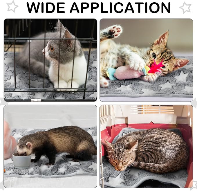 Tudomro 8 Pcs Guinea Pig Fleece Cage Liners, Grey Star, 16 x 24 Inch | Washable Reusable Small Animal Bedding, Absorbent Blankets for Ferret Chinchilla, Soft Fleece Mat Pads Protect Furniture