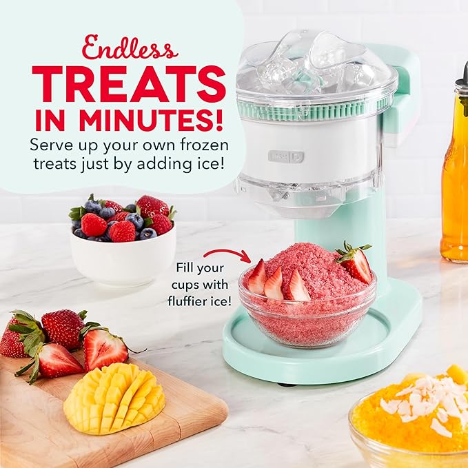 Dash Shaved Ice Maker - Frozen Dessert Maker for Snow Cones, Slushies, Cocktails & More - Easy to Use & Clean - Space-Saving Design - Aqua