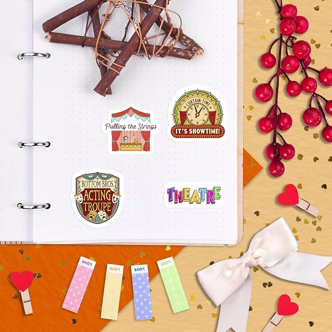 100Pcs Theatre Stickers for Laptop, Drama Stickers and Decals - Theatre Gifts - Drama Party Supplies - Gift for Women & Men