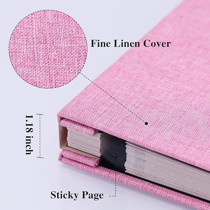 Vienrose Large Photo Album Self Adhesive for 4x6 8x10 Pictures Magnetic Scrapbook Album DIY 11" X 10.6" 60 Blank Pages with A Metallic Pen