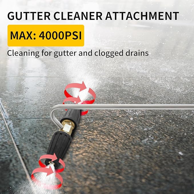 Pressure Washer Gutter Cleaner Attachment, Rotating Pressure Washer Turbo Nozzle with 1/4'' Quick Connect, Extension Wand for Cleaning Brick&Concrete&Vinyl Surfaces, Max 4000PSI (Rotating Turbo)