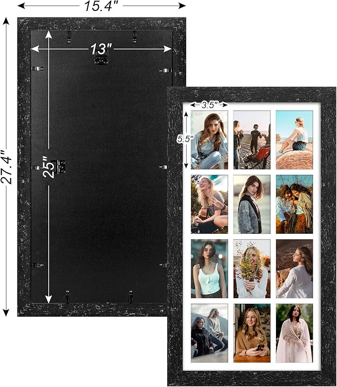 13x25 Picture Frame Display 12 opening 4X6 Picture Frame Collage,Multi Photo Frame with Mat,Plexiglass,Wall Mount Decor,Black Wood Grain