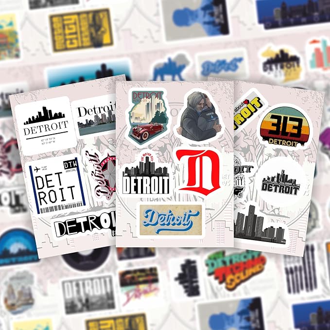 100Pcs Detroit Stickers for Water Bottle and Laptop - Detroit Party Supplies & Decorations, Waterproof Vinyl Decals, City and Landmark Stickers, Gifts for Women & Men