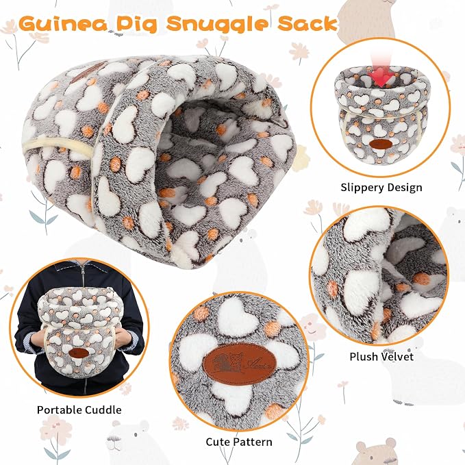 YUEPET Guinea Pig Bed Cuddle Cave, Warm Fleece Hideout, White Heart | Cozy Guinea Pig House, Portable Guinea Pig Hideout, Soft Coral Fleece, Folds Flat for Storage
