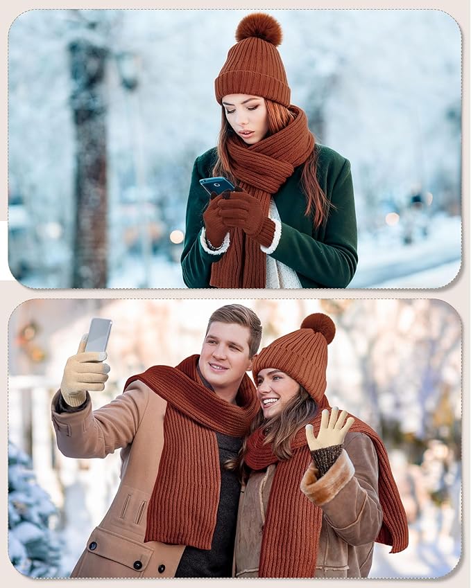 Geyoga 6 Pcs Winter Warm Set for Women Warm Beanies Hats Touchscreen Gloves Long Scarf Ear Muffs Socks Winter Gifts for Women