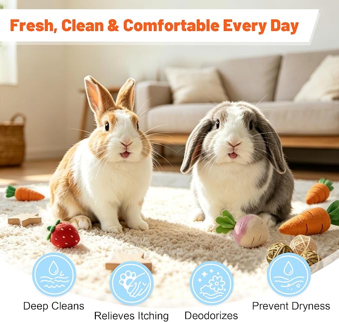 Waterless Rabbit Shampoo | Fragrance-Free & No Rinse Cleanser for Small Pets | Gentle for Sensitive Skin, Ideal for Ferrets, Guinea Pigs, Bunnies, Hamsters & Sugar Gliders, 3.38 fl oz (Fragrance Free)