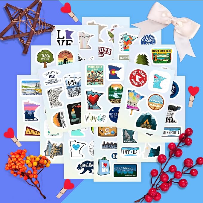100Pcs Minnesota Stickers for Water Bottle and Laptop - State Souvenirs, Decorations & Gifts, Waterproof Vinyl Decals, Gifts for Women & Men