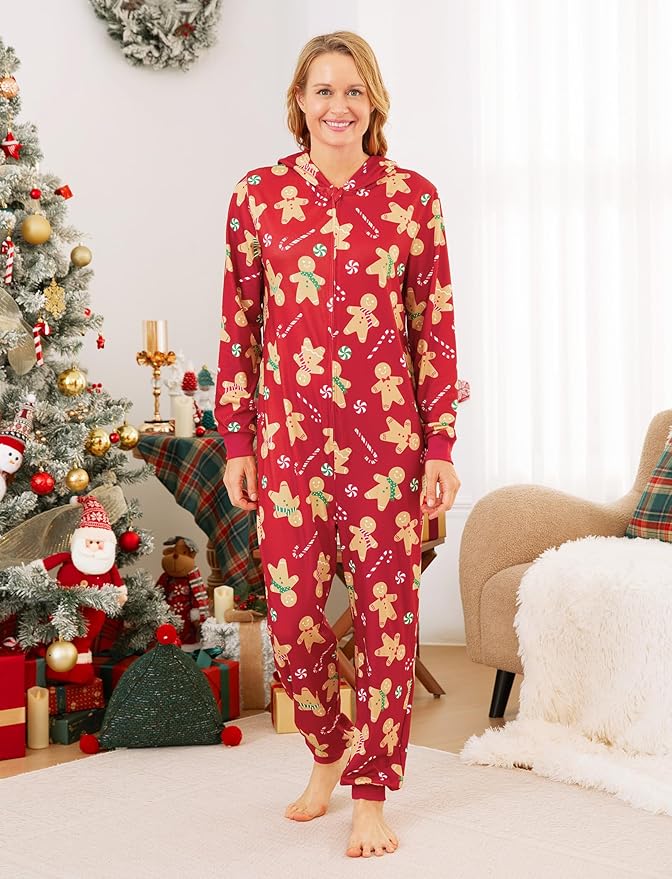 PATPAT Matching Family Christmas Onesie Pajamas – Holiday Hooded Jumpsuit Sleepwear PJs Couples Xmas Loungewear with Socks