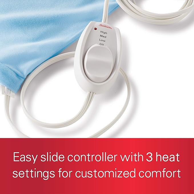 Sunbeam XL Heating Pad for Back Neck and Shoulder Pain Relief with Sponge for Moist Heating Option Extra Large 12 x 24 Blue,(Pack of 6)