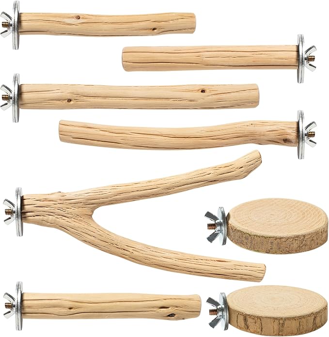 8 Pack Natural Wood Bird Perches for Cage, Perch Set